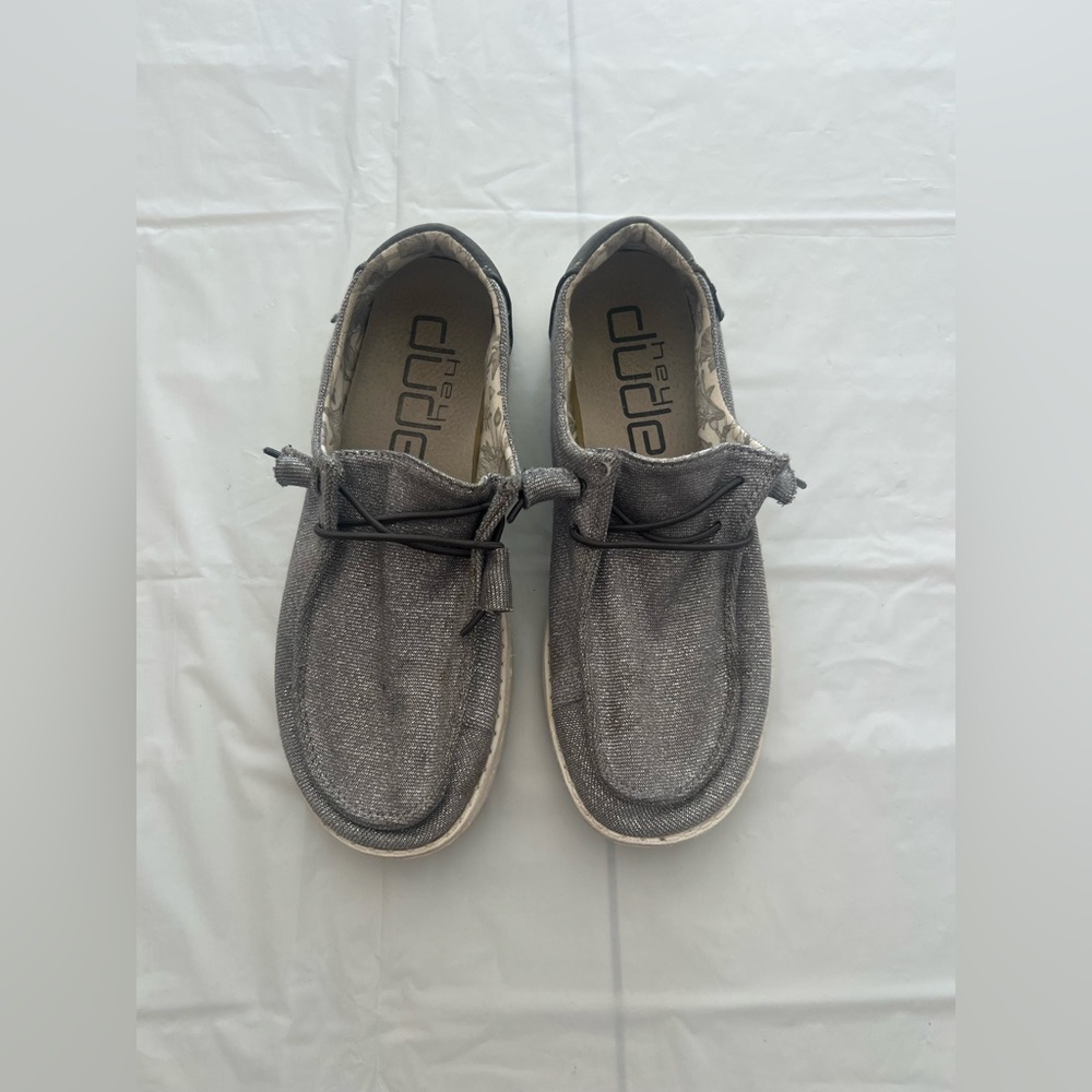 Hey Dude Sparkling Grey Loafers Size 7 Used.